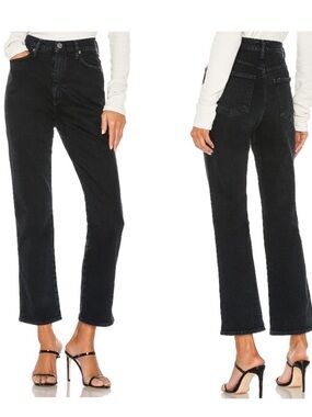 AGOLDE Pinch Waist High Rise Kick Jeans Realm Black NEW 31 distressed